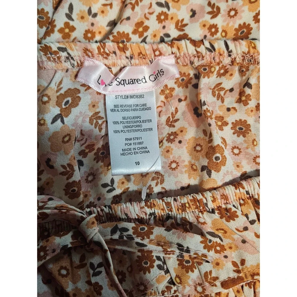 🤎🌼Love Squared Girls Floral Smocked Puff Sleeve Dress Rust Size‎ 10🌸🩵